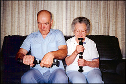 Couples can exercise with the "Stiks" to tone and strengthen their forearms, as well
as decrease the effects of arthritis, all while watching Jeopardy!